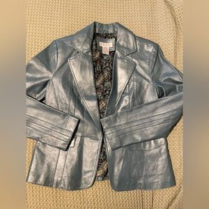 Metallic Blue Leather Jacket